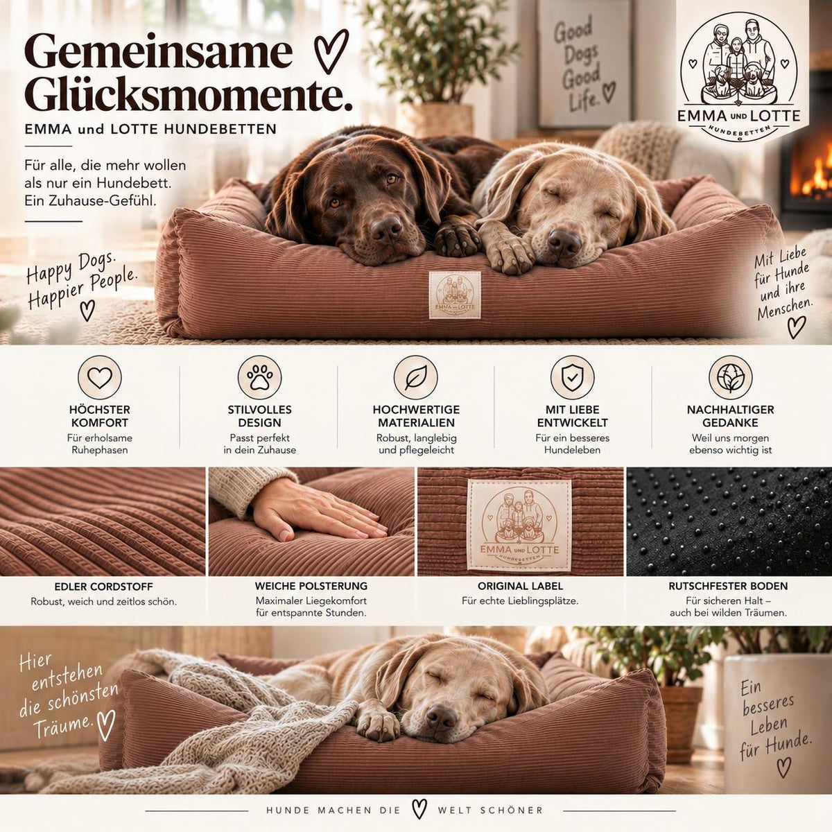 EMMA und LOTTE „Bellroyal“ orthopädisches Hundebett